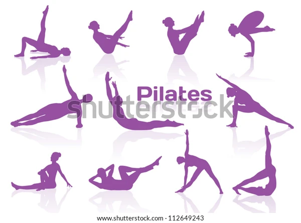 Pilates poses in violet silhouettes